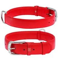Plochý kožený obojok červenej farby, Obvod krku: 27-36 cm, širka: 15 mm