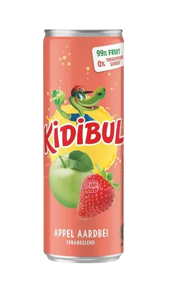 KIDIBUL Dětský šumivý nápoj - 99% Jablko a jahoda - plechovka 250 ml