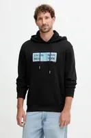 Bavlněná mikina Calvin Klein Jeans pánská, černá barva, s kapucí, s potiskem, LV04RD259G