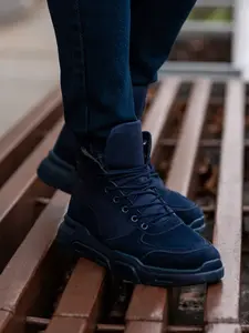 Ombre Men's ankle sneaker boots with sculpted sole - navy blue
