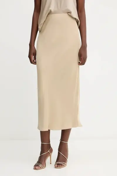 Sukně BOSS béžová barva, maxi, 50541819