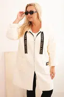 Kesi Włoski Dámský kabát Plus Size z umělého beránka s kapucí a kapsami ecru