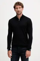 Vlněný svetr Mos Mosh ADAM pánský, černá barva, s pologolfem, 503342