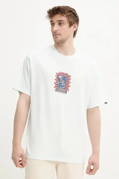 Bavlněné tričko Vans zelená barva, s potiskem, VN000NHURNE1