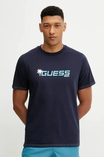 Bavlněné tričko Guess tmavomodrá barva, s potiskem, F5GI06 I3Z14