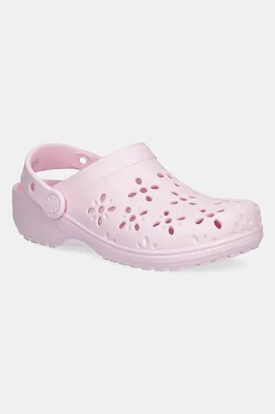 Pantofle Crocs CLASSIC FLORAL CUT OUT CLOG KIDS růžová barva, 210943