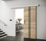 Posuvné dveře Salwador V Dveře: Dub sonoma, Pásky / úchyty: Černá, Horní pojezdová lišta: Bílá