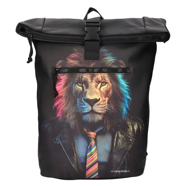 Veľký rolovací batoh New Rebels Lion, polyuretán, na notebook 15" − čierna 17l