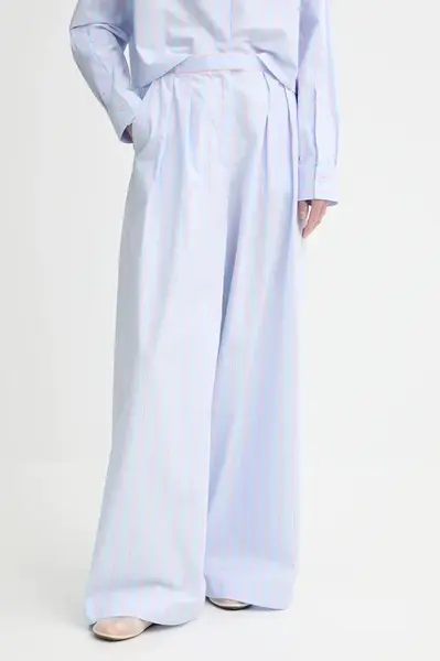 Bavlněné kalhoty Won Hundred dámské, modrá barva, široké, high waist, 3490-14268