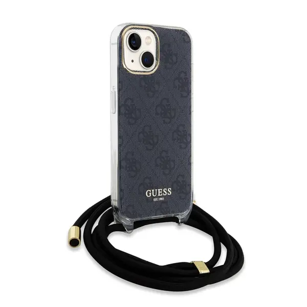 Zadní kryt Guess IML 4G Printed Crossbody popruh pro Apple iPhone 15, černá