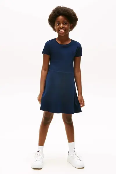 Dětské bavlněné šaty Tommy Hilfiger tmavomodrá barva, mini, KG0KG08487