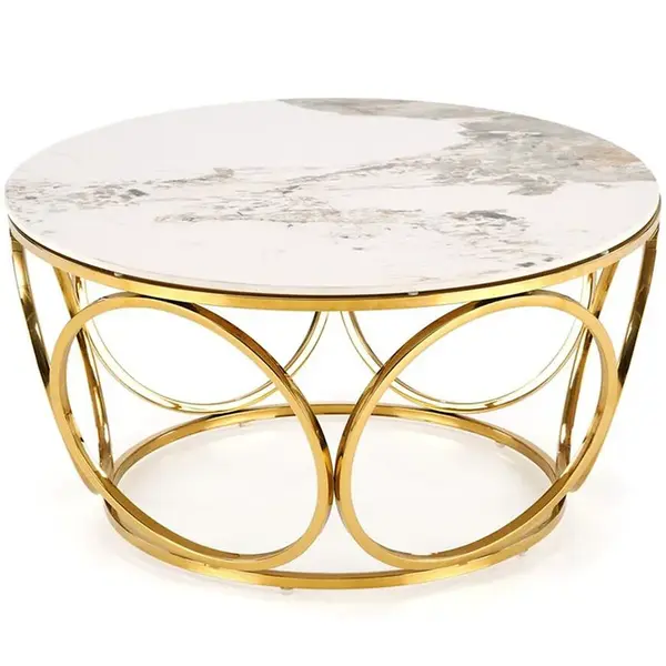 Konferenčný stolík Venus 2 biela mramor/zlatá