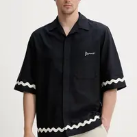 Bavlněná košile Fiorucci Wave Trim Logo Embroidered Bowling Shirt pánská, tmavomodrá barva, relaxed, M02SMTSS295CO01BL05