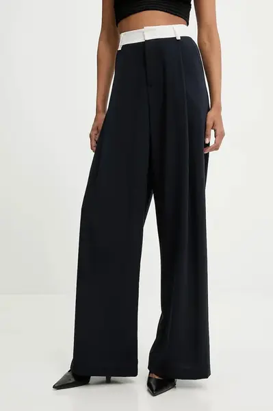 Kalhoty Answear.LAB dámské, tmavomodrá barva, široké, high waist