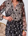 Resti Black and beige mesh midi dress with print