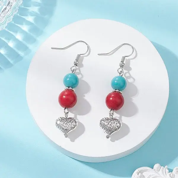 Synthetic Turquoise & Alloy Dangle Earrings
