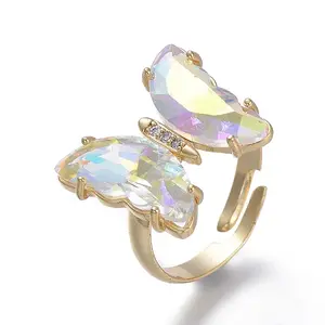 Adjustable Brass Glass Finger Rings