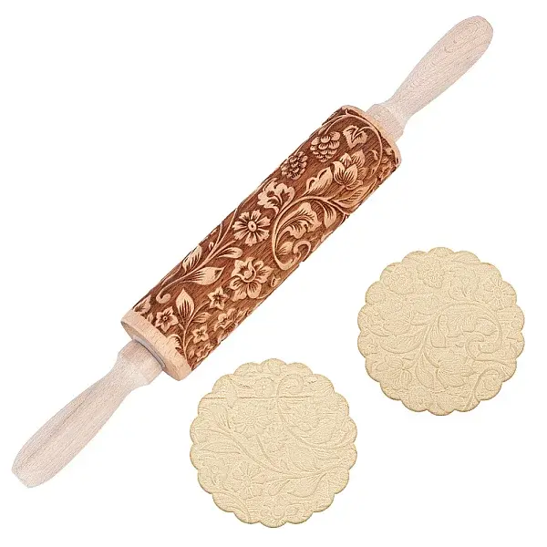 Flower Print Wood Rolling Pin