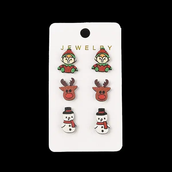Christmas Theme Wood Stud Earrings