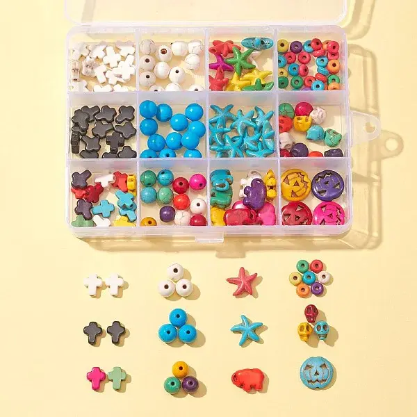 180Pcs 12 Style Synthetic Turquoise Beads