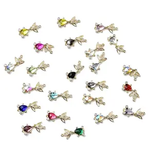 Brass Micro Pave Clear Cubic Zirconia Fish Links Connector Charms