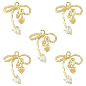 5Pcs Brass Micro Pave Clear Cubic Zirconia Pendants