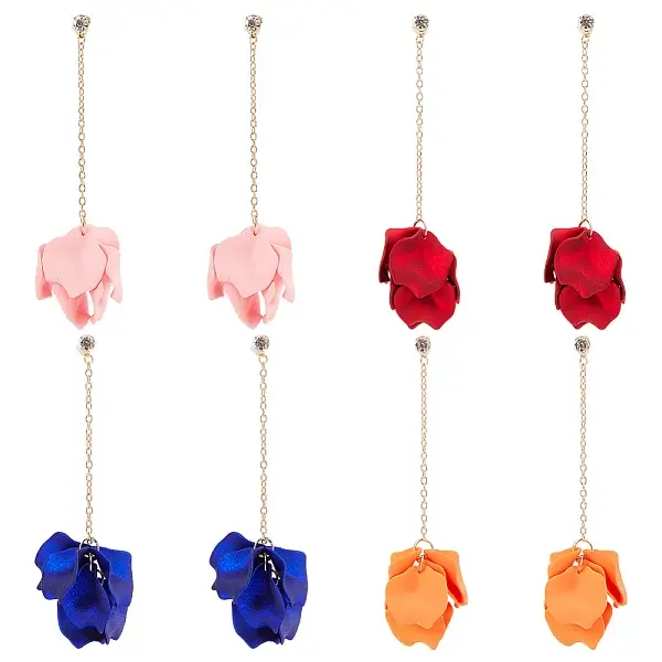 4 Pairs 4 Colors Acrylic Leaf Dangle Stud Earring