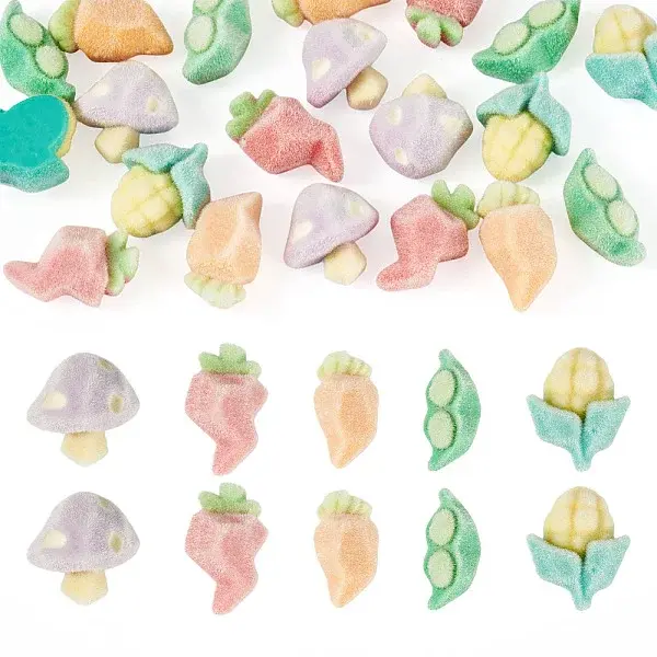 20Pcs 5 Styles Flocking Opaque Resin Cabochons