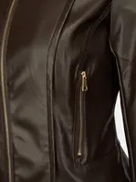 Dámská tmavě hnědá koženková bunda