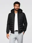 Ombre Quilted bomber jacket with hood and knitted sleeves - black