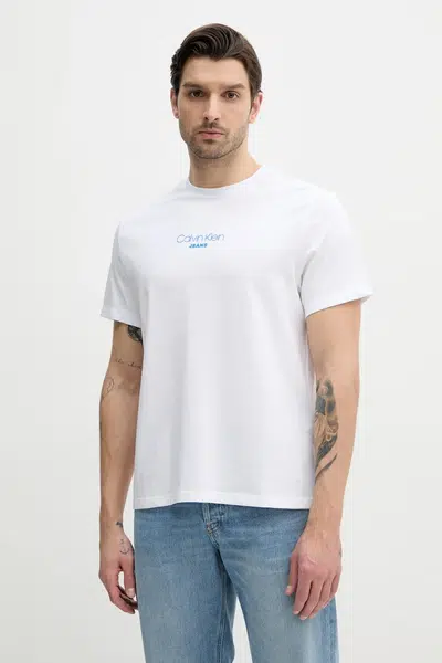 Bavlněné tričko Calvin Klein Jeans bílá barva, s potiskem, LV04RB824G
