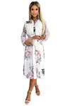 449-6 CARLA Pleated midi dress with buttons and long sleeves - roses on a white background