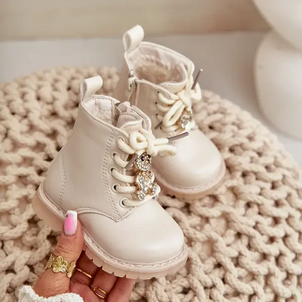 FR1 Zateplené Detské Čižmy S Medvedíkom Na Zipe Béžové Enchanta