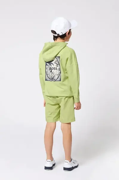 Dětská mikina BOSS zelená barva, s potiskem, J52235