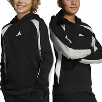 Dětská mikina adidas černá barva, s kapucí, vzorovaná, JD0057