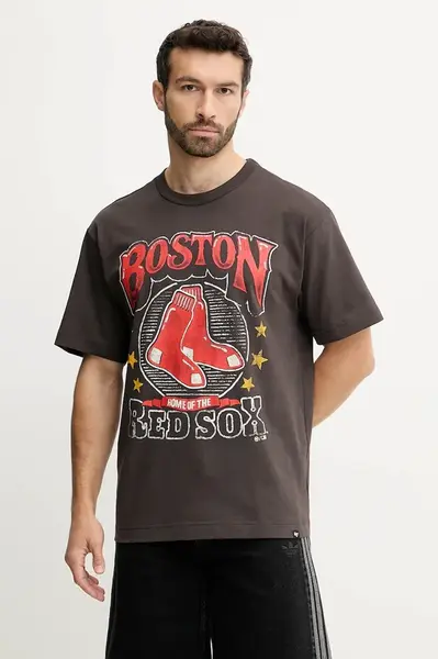 Bavlněné tričko 47 brand MLB Boston Red Sox pánské, šedá barva, s potiskem, BB002TMKBRU643625C9
