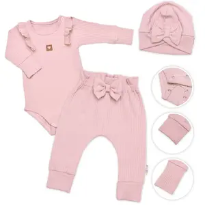 Baby Nellys Žebrovaná rostoucí souprava 3D, Baby Girl - pudrově růžová, vel. 68/74