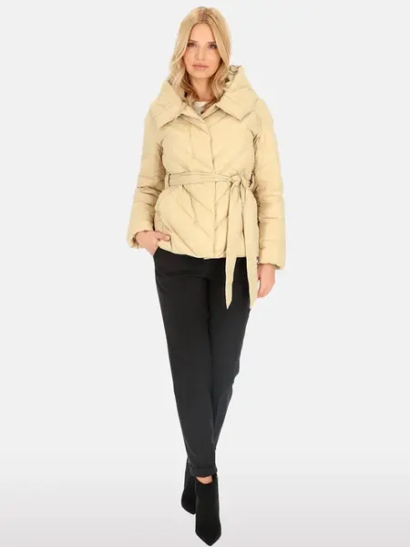 PERSO Woman's Women's short tied real down jacket with a hood ,  color