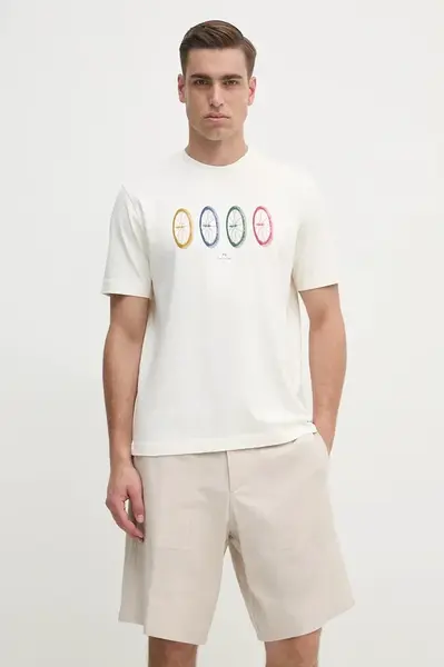 Bavlněné tričko PS Paul Smith béžová barva, s potiskem, M2R.965X.PP5015