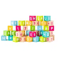 WOODY COLORED DICE WITH LETTERS AND NUMBERS 40KS Drevené kocky, mix, veľkosť