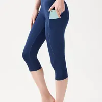 LOS OJOS Dámske Námornícke Modrá Vysoký Pás Kontúrovanie Dvojité vrecko Capri Capri Legíny Capri Capri