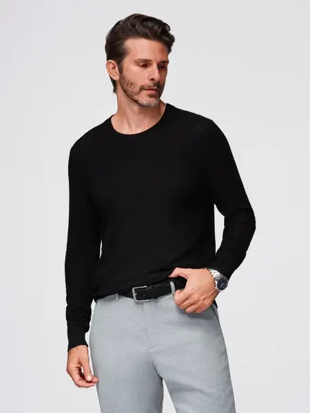 Ombre Structured men's sweater with round neckline - black