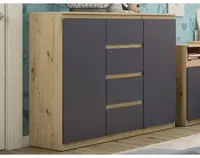 Široká komoda so 4 zásuvkami Carlos, dub artisan/grafit, 120 cm%