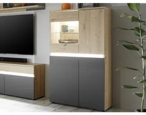 Presklená skrinka Lille, dub artisan/antracit, s osvetlením%