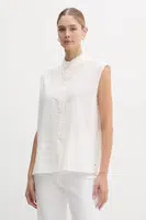 Bavlněná košile Tommy Hilfiger dámská, béžová barva, regular, se stojáčkem, WW0WW46805