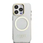 Zadní kryt Guess IML Gold Outline Stand Camera Frame MagSafe pro Apple iPhone 15 Pro, transparentní