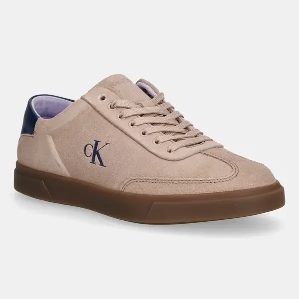 Kožené tenisky Calvin Klein LOW PRO CUPS LACE UP béžová barva, HW0HW02683