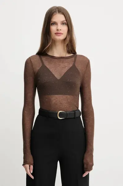 Lněný svetr Pinko dámský, hnědá barva, 105398 A2PM