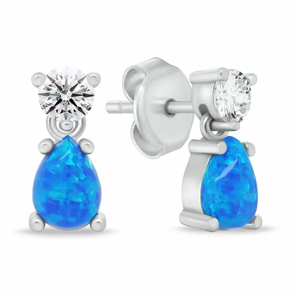 Brilio Silver Módní stříbrné náušnice s modrými syntetickými opály EA1187WB