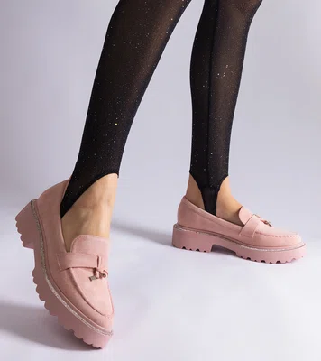 Gemre Pink eco-suede moccasins decorated with rhinestones Henley